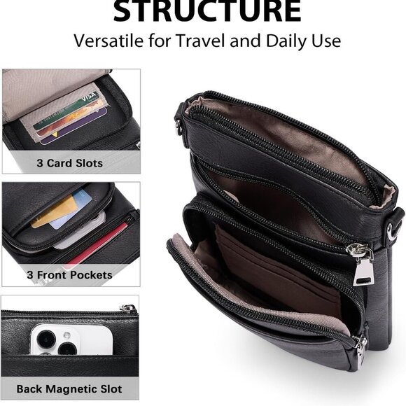 Small Crossbody Bags for Women PU Leather Cell Phone Purse Wallet with Adjustabl - Picture 5 of 7